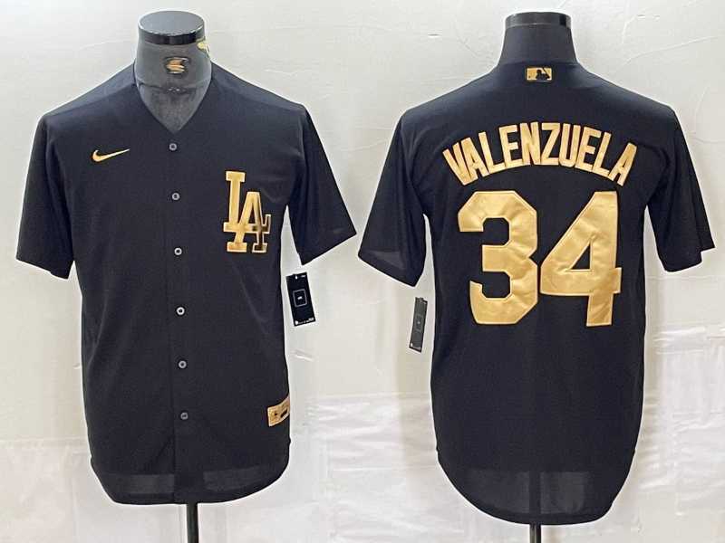 Mens Los Angeles Dodgers #34 Toro Valenzuela Black Gold Cool Base Stitched Baseball Jersey->los angeles dodgers->MLB Jersey